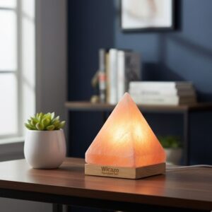 Pyramid Shape | Natural Himalayan Pink Salt Lamp with Wooden Base