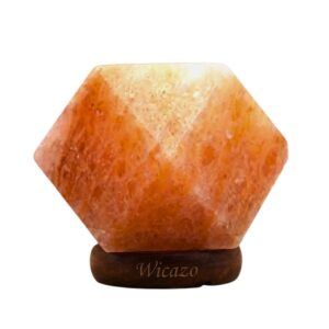 Diamond Shape Himalayan Salt Lamp on Wooden Base