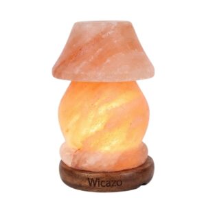 Himalayan Salt Table Lamp – Hand-Carved Mushroom Shape with Wooden Base