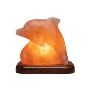 Hand-Carved Dolphin Himalayan Salt Lamp on Wooden Base