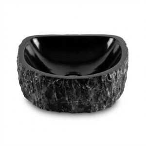 Jet Black Natural Marble Square Vessel Sink, Polished Interior & Chiseled Exterior (16" x 16" x 6")