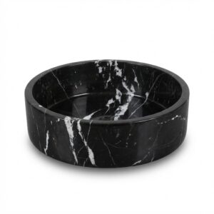 Premium Black Zebra Marble Vessel Sink, Round Natural Stone Basin for Bathroom Vanity (Available in 14"x5" & 16"x6")